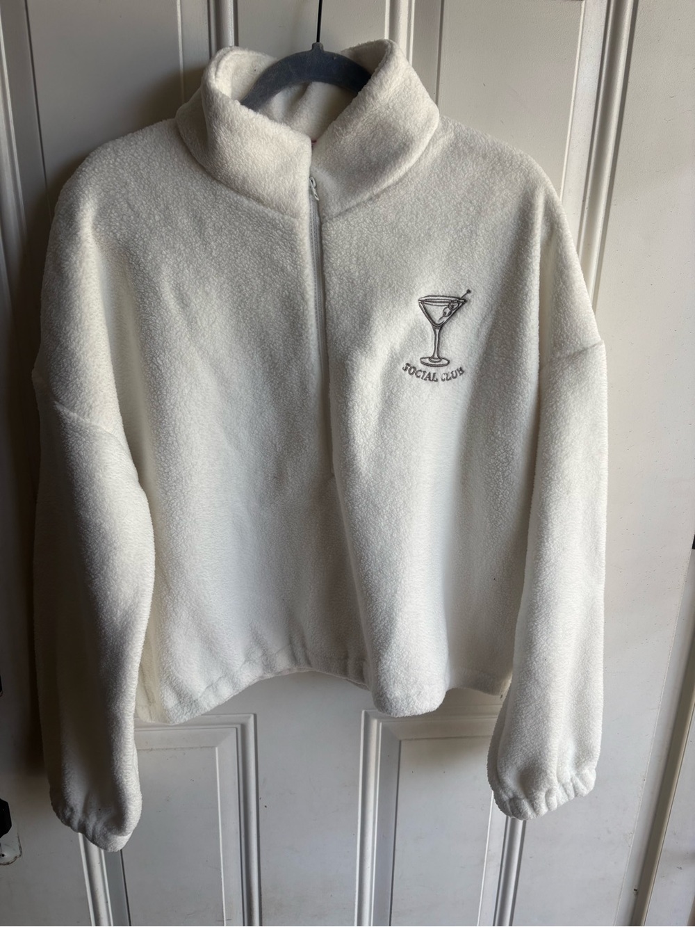 Pink Lily Cream Half-Zip Fleece Pullover with Embroidered Martini Glass-XL